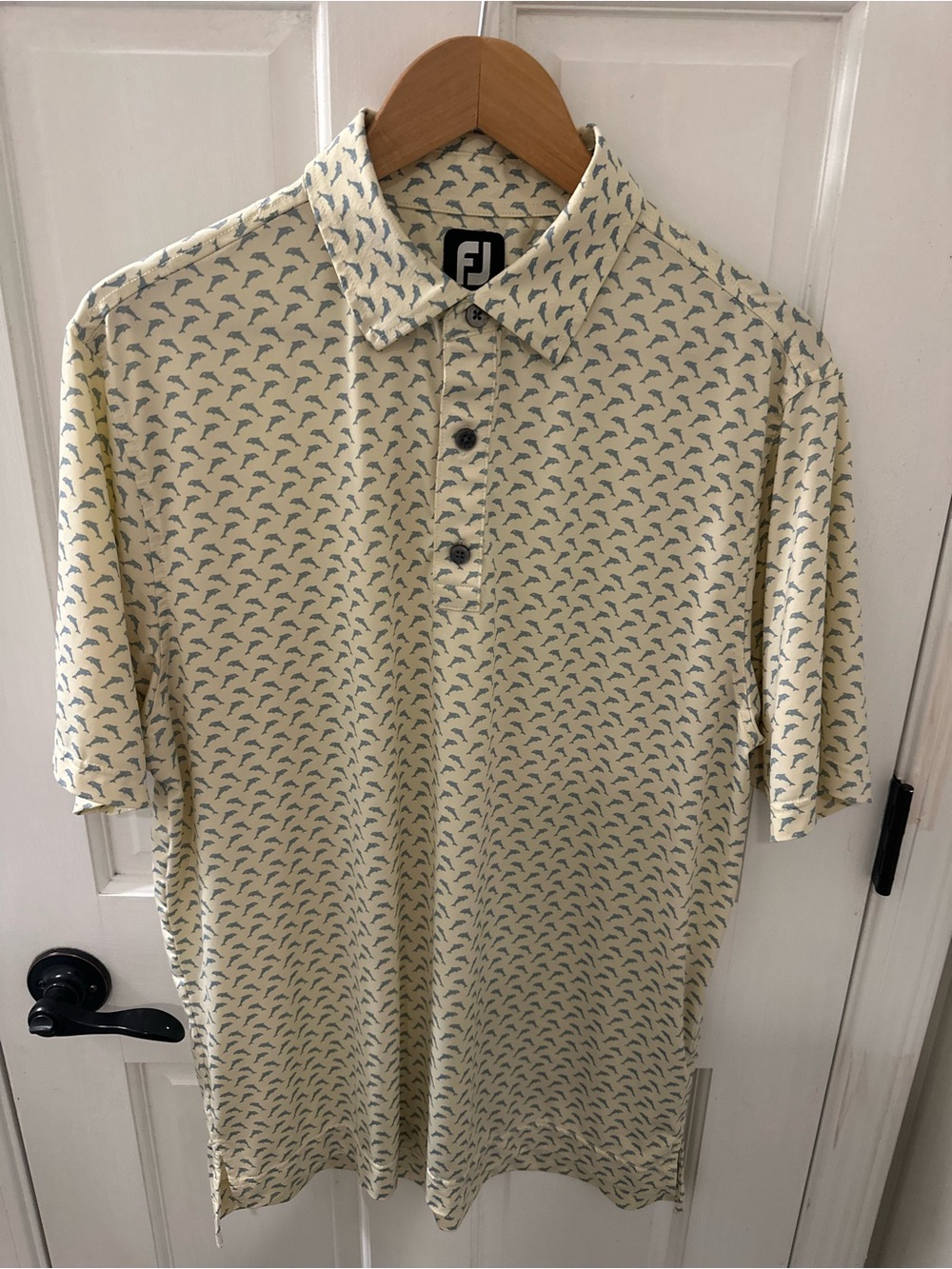 FootJoy Cream Polo with Blue Micro Print